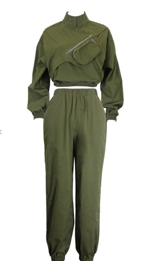 PULLOVER TRACKSUIT SET IN ARMY GREEN - THEFIRSTD8